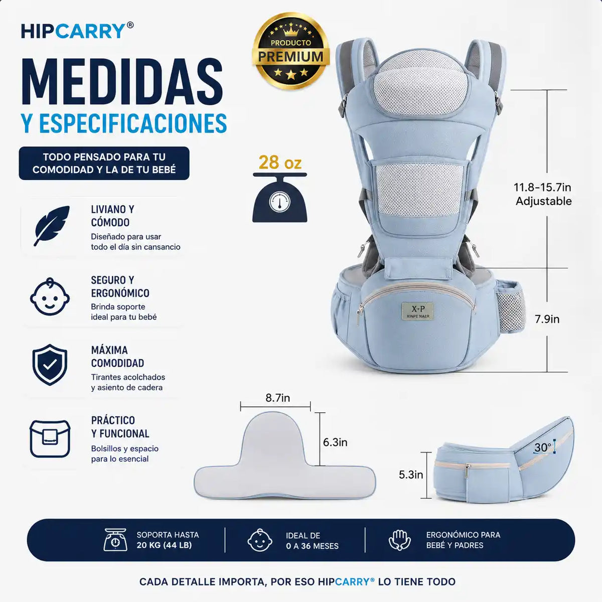 HipCarry® | Canguro Porta Bebé con Asiento de Cadera