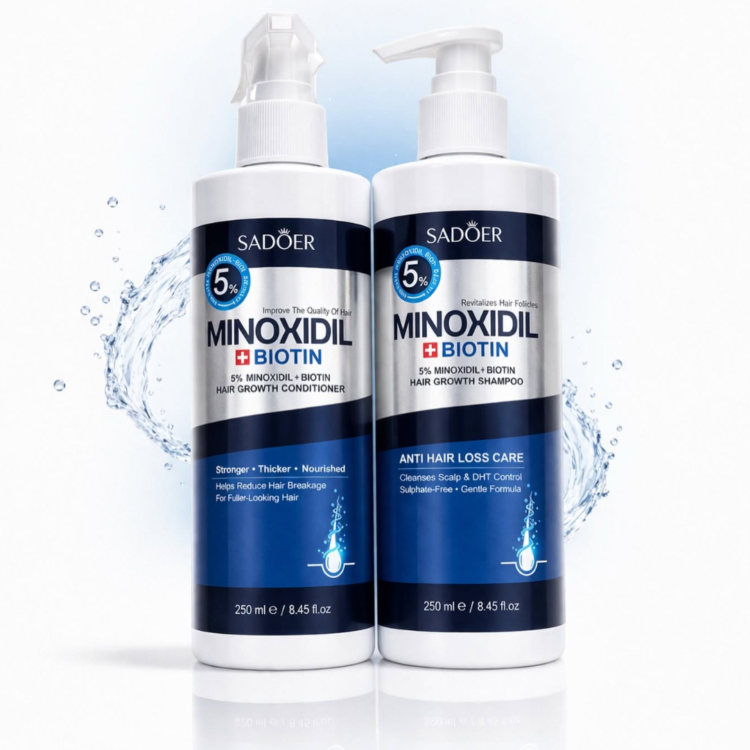 SADOER® Shampoo + Acondicionador Minoxidil 5% + Biotina Anticaida  (Lleva 2 Paga 1)