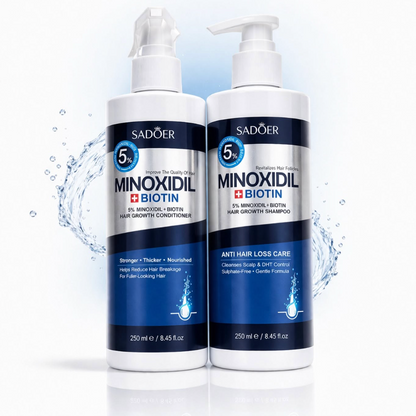 SADOER® Shampoo + Acondicionador Minoxidil 5% + Biotina Anticaida  (Lleva 2 Paga 1)