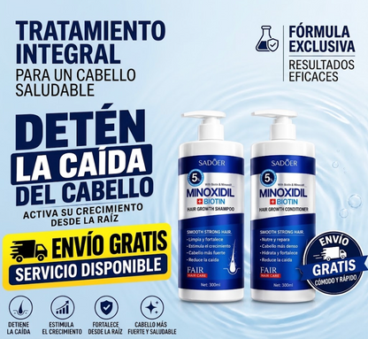 SADOER® Shampoo + Acondicionador Minoxidil 5% + Biotina Anticaida  (Lleva 2 Paga 1)